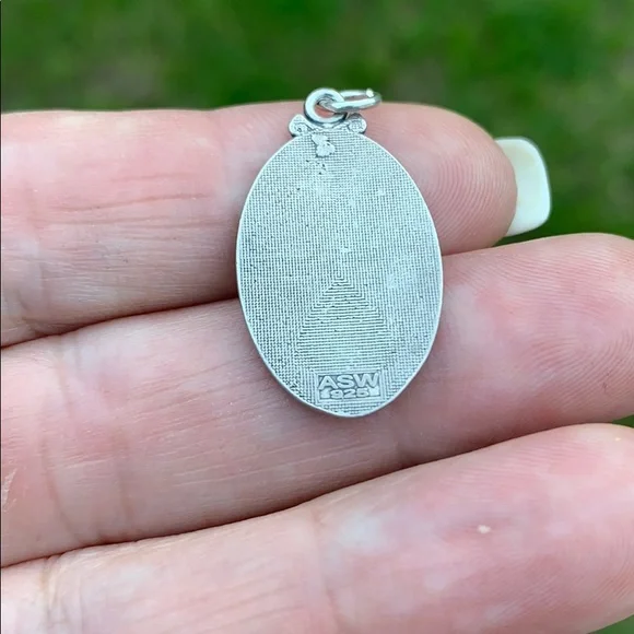 Vintage Sterling Saint Mary Pray for Us Pendant - Picture 5 of 16